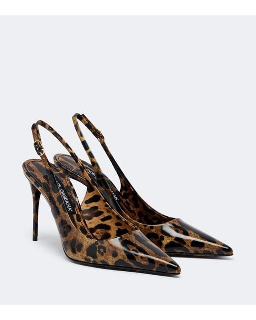 Dolce & Gabbana Brown Lollo Leopard-Print Leather Slingback Pumps