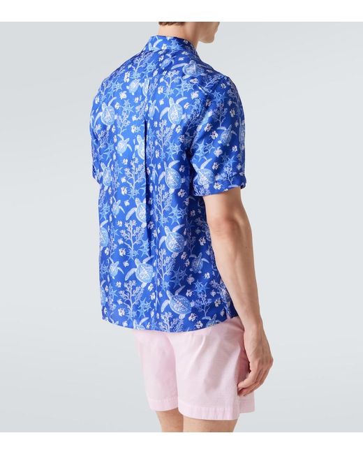 Vilebrequin Blue Charli Printed Silk Bowling Shirt for men