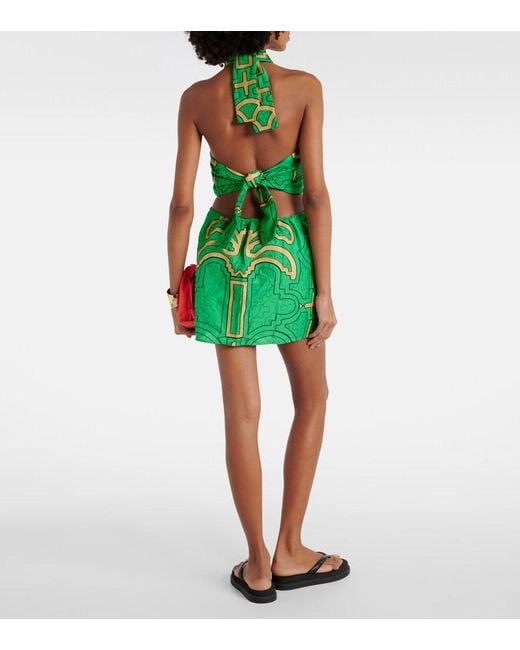 Johanna Ortiz Green Printed Cotton Minidress