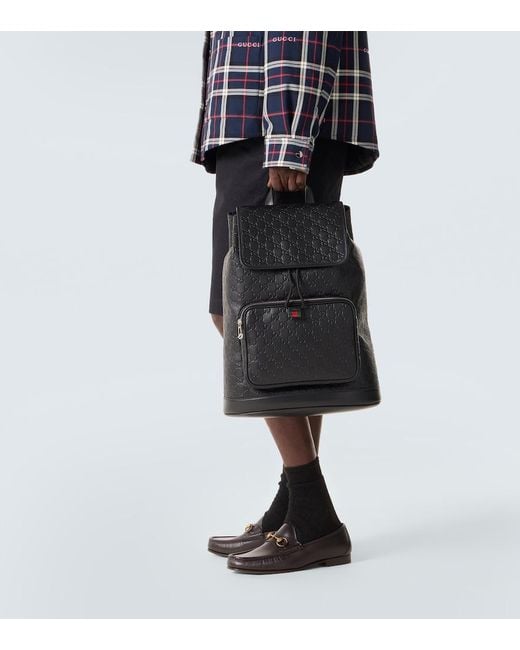 Gucci Black Gg Medium Leather Backpack for men