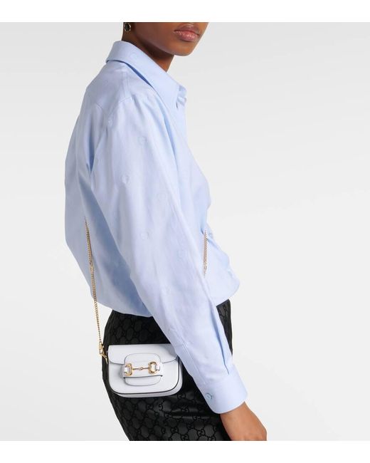 Gucci White Schultertasche Horsebit 1955 Micro Aus Leder