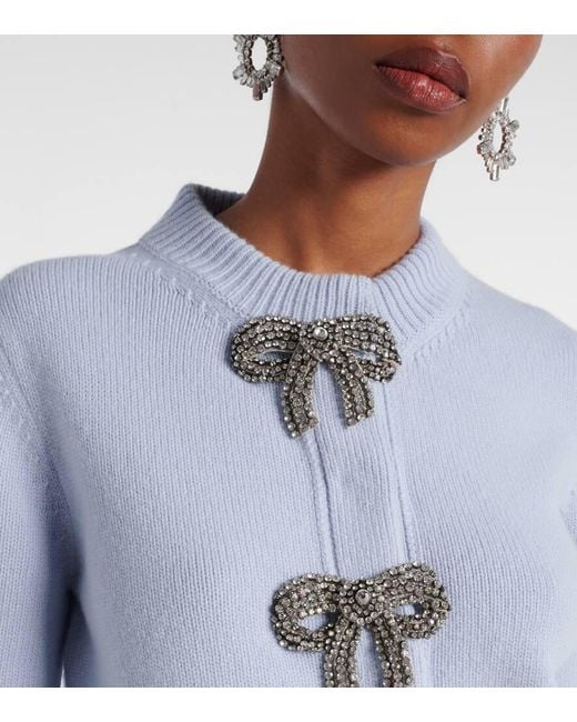 Carolina Herrera Blue Cardigan Aus Wolle Und Kaschmir Mit Kristallen