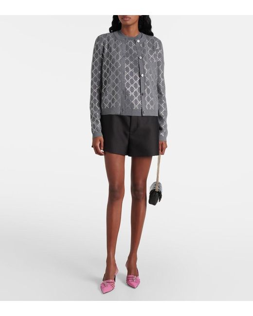 Gucci Blue Gg Embellished Wool Jacquard Cardigan
