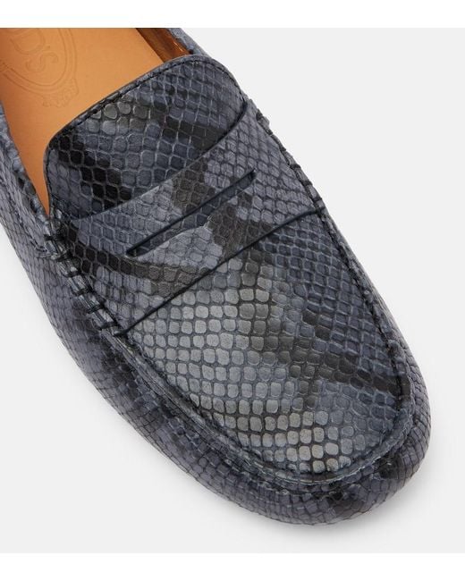 Tod's Gray Gommino Snake-Effect Leather Driving Shoes