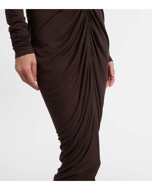 Rick Owens Brown Poppy Ls Ruched Open-Back Jersey Gown