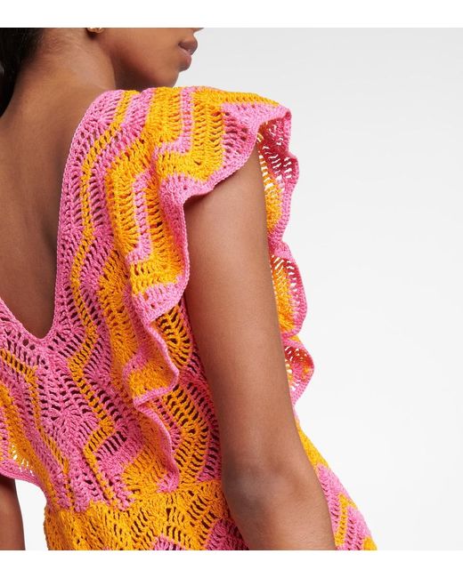 Anna Kosturova Orange Melissa Crocheted Cotton Minidress