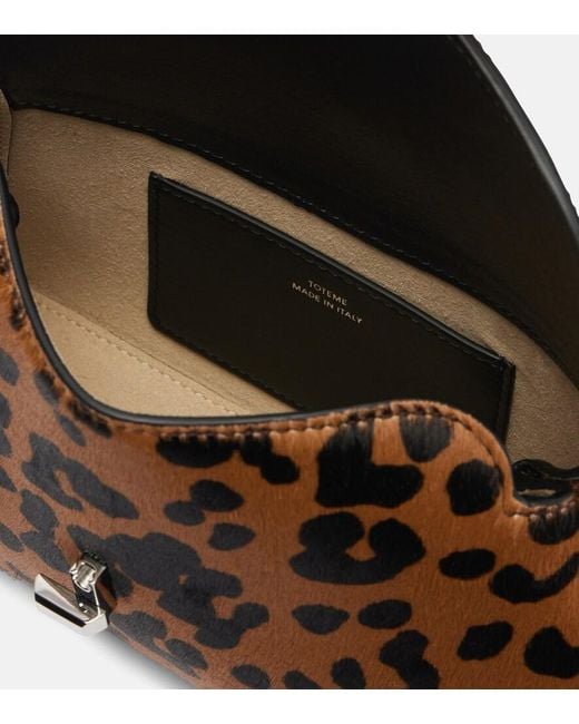 Totême Brown T-Lock Mini Leopard-Print Calf Hair Clutch