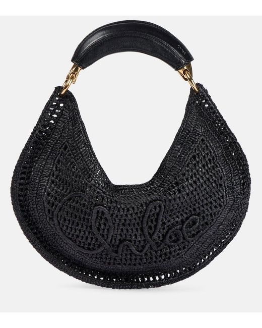 Chloé Black Summer Banana Small Raffia Shoulder Bag