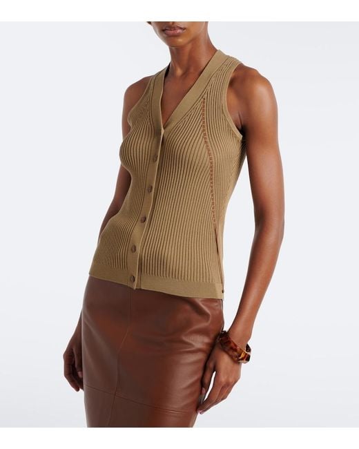 Max Mara Natural Ribbed Knit Cotton-Blend Top