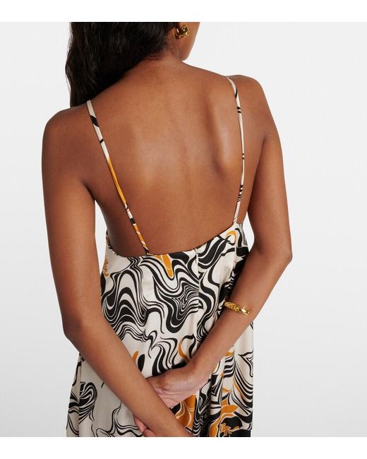 Dries Van Noten White Printed Satin Maxi Dress