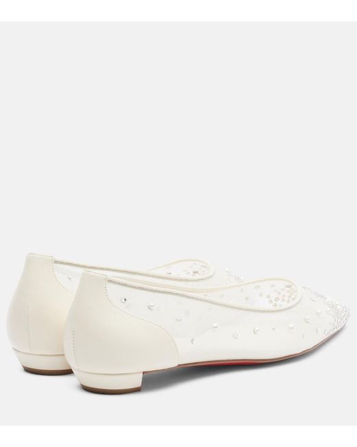 Christian Louboutin White Miss Z Degrastrassina Perla Mesh Flats