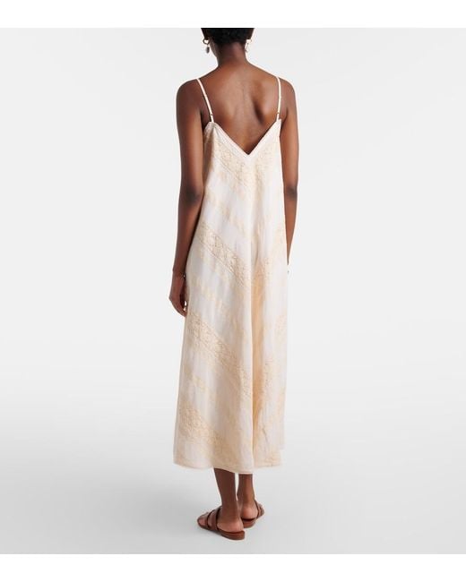 Juliet Dunn White Embroidered Cotton Midi Dress