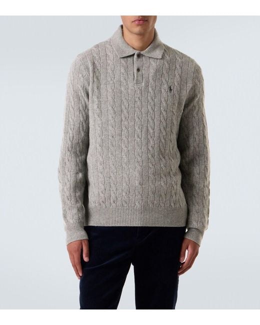 Polo Ralph Lauren Gray Cable-Knit Wool And Cashmere Polo Sweater for men