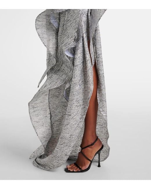 Maticevski White Satellite Wave Ruffled Gown
