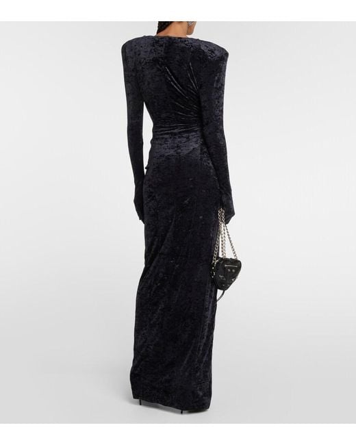 Vetements Blue Diva Gloves Velvet Maxi Dress