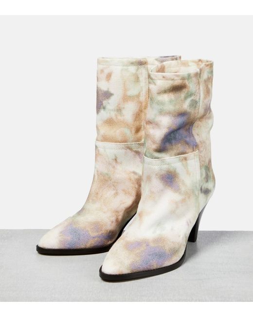 Isabel Marant Natural Rouxa Printed Canvas Ankle Boots