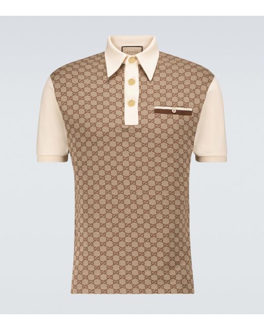 Gucci Natural GG Silk And Cotton Jacquard Polo Shirt for men