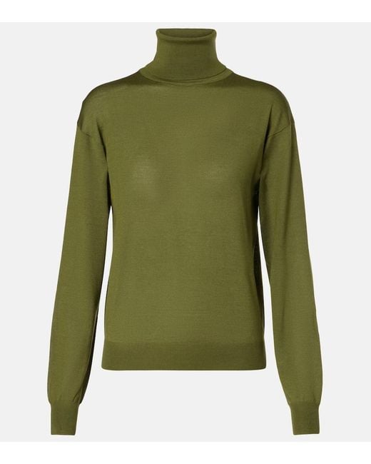 Saint Laurent Green Wool, Cashmere, And Silk Turtleneck Sweater