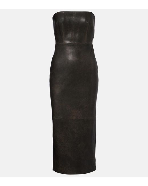 Alex Perry Black Leather Midi Dress