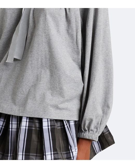 Patou Gray Bow-Detail Gathered Cotton Jersey Top