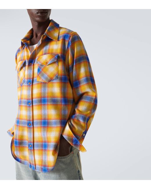 God's True Cashmere Orange Tartan Cashmere Shirt for men