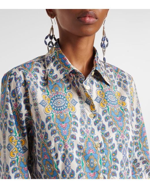 Etro Blue Printed Cotton-Blend Shirt