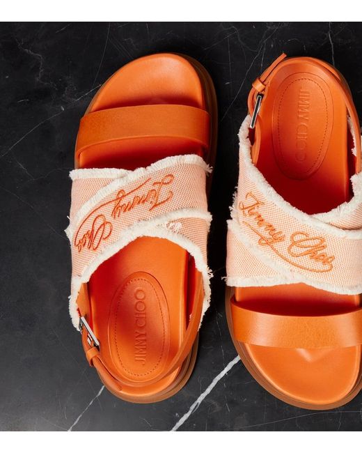 Jimmy Choo Orange Joa Canvas And Leather Sandals