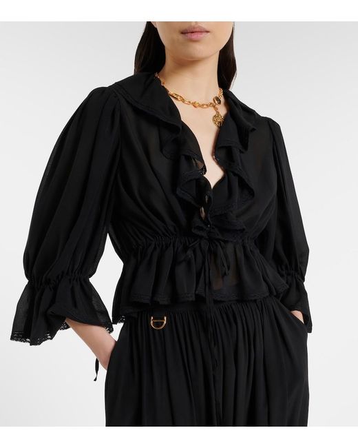 Chloé Black Ruffled Silk Blouse