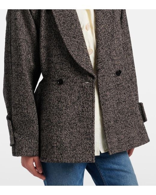 Chloé Brown Herringbone Peplum Wool-Blend Coat