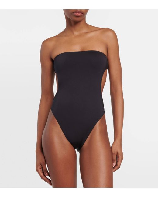 Saint Laurent Green Strapless Cutout Swimsuit