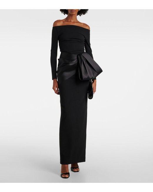 Solace London Black Kori Off-Shoulder Bow-Detail Gown