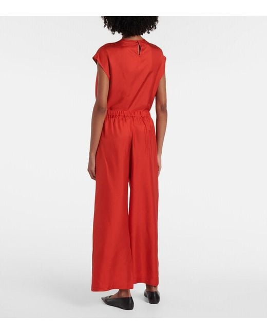 Asceno Red Isola Silk Twill Wide-Leg Pants