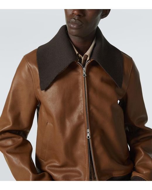 Our Legacy Brown Pharos Leather Bomber Jacket for men