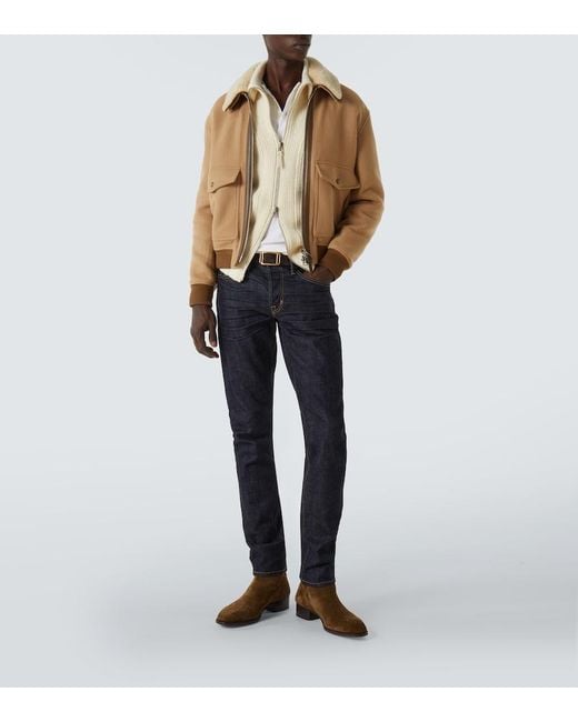 Tom Ford Brown Shearling-Trimmed Virgin Wool Blouson for men