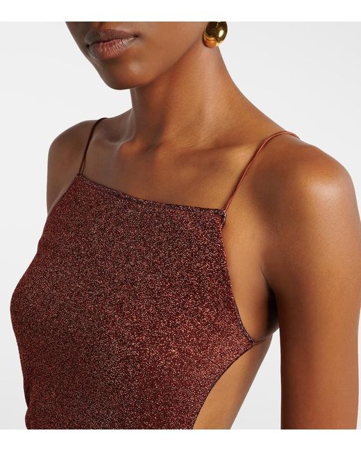 Oseree Purple Lumiere Shell Open-Back Maxi Dress