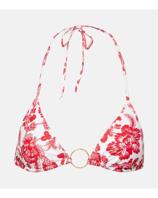 Melissa Odabash Red Miami Ring-detail Floral Bikini Top