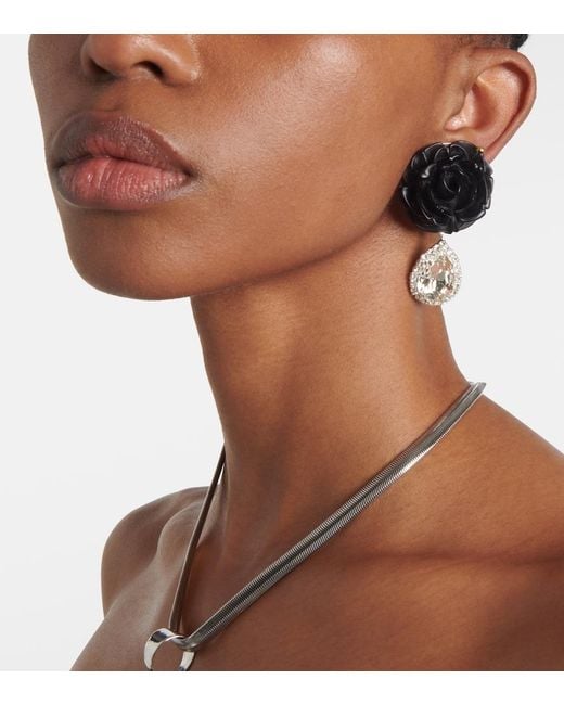 Magda Butrym Black Mini Rose Crystal-Embellished Drop Earrings