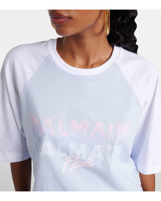 Balmain Blue T-Shirt Aus Baumwoll-Jersey