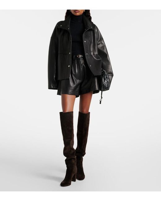 Nour Hammour Black Barrel Leather Shorts