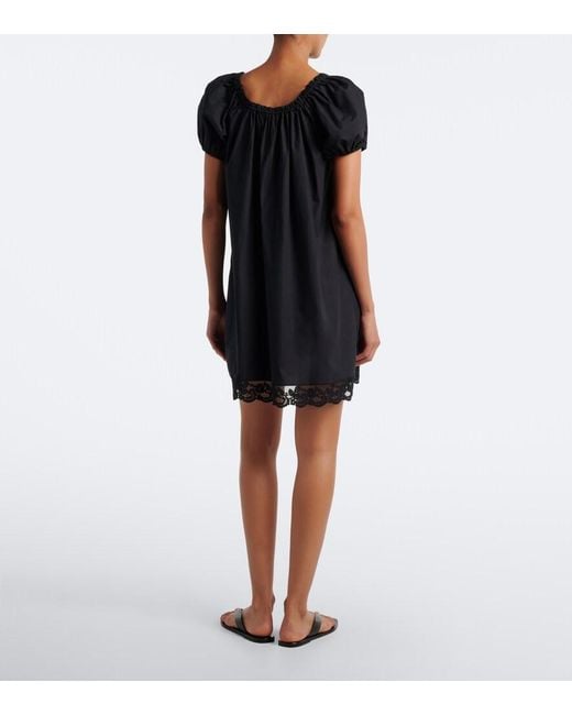 Faithfull The Brand Black Conca Lace-Trimmed Cotton Minidress