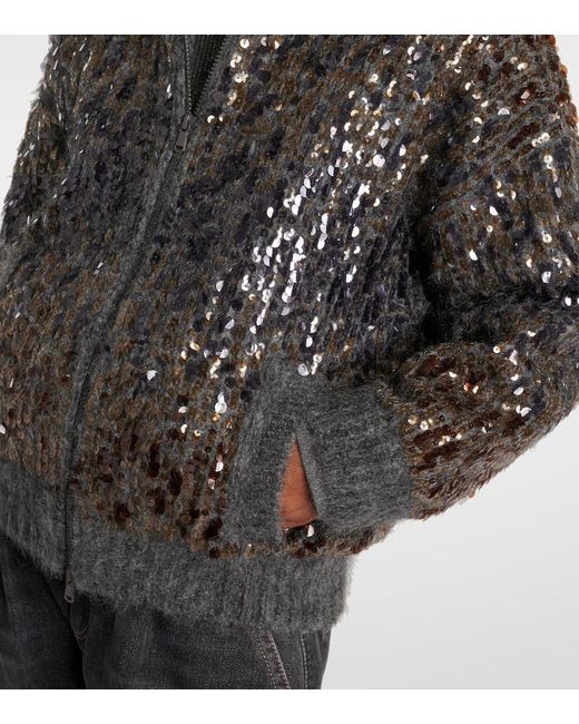 Brunello Cucinelli Black Sequined Mohair-Blend Zip-Up Sweater