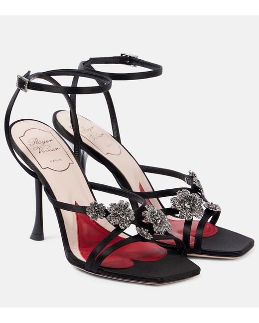 Roger Vivier Black I Love Vivier Flower 100 Satin Sandals