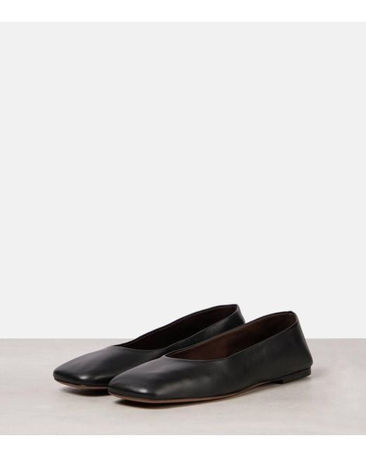The Row Black Ballerinas Sqaure Aus Leder