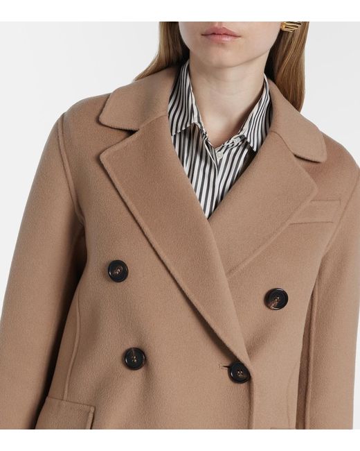 Max Mara Natural Lukas Double-Breasted Virgin Wool Peacoat