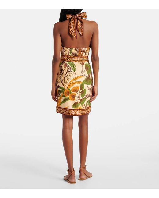 Farm Rio Metallic Minikleid Foliage Sketch Aus Leinen