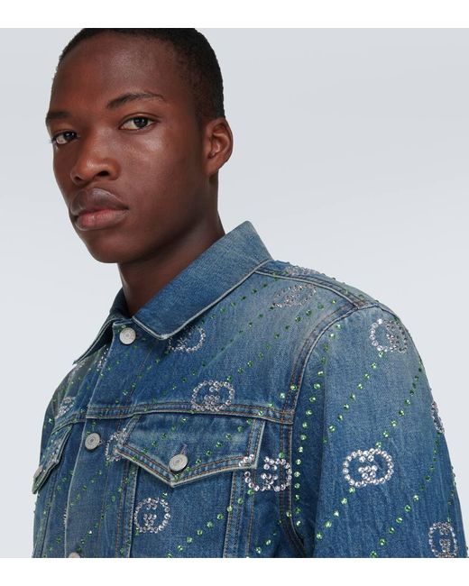 Giacca di jeans Interlocking G con cristalli di Gucci in Blue da Uomo