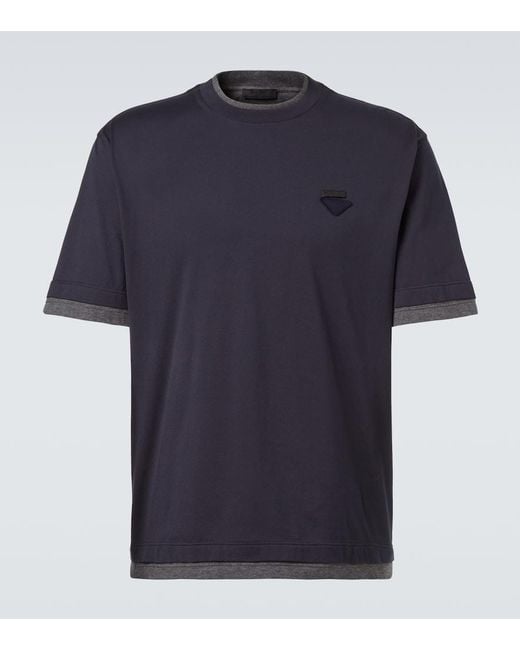 Prada Blue Cotton Jersey T-Shirt for men