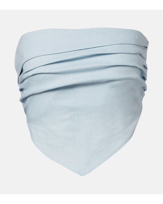 Faithfull The Brand Blue Antibes Shirred Linen Crop Top