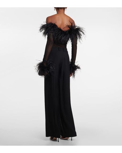 Oseree Black Body Aus Mesh Mit Federn