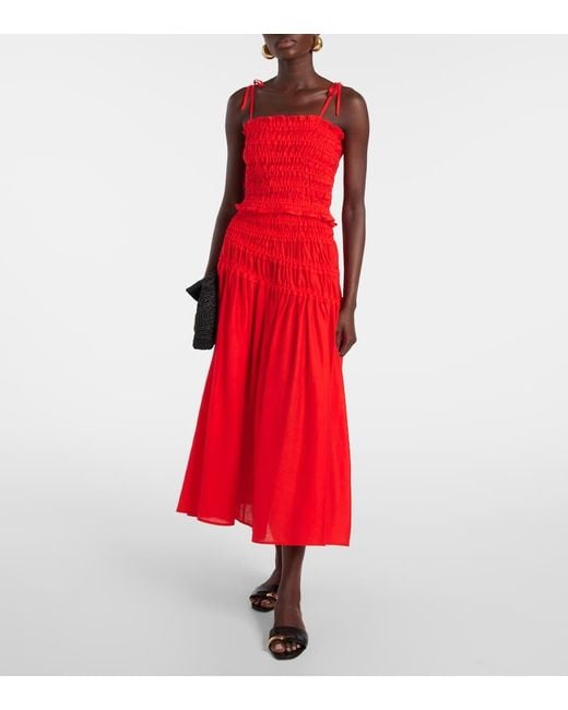 Tory Burch Red Smocked Midi Skirt